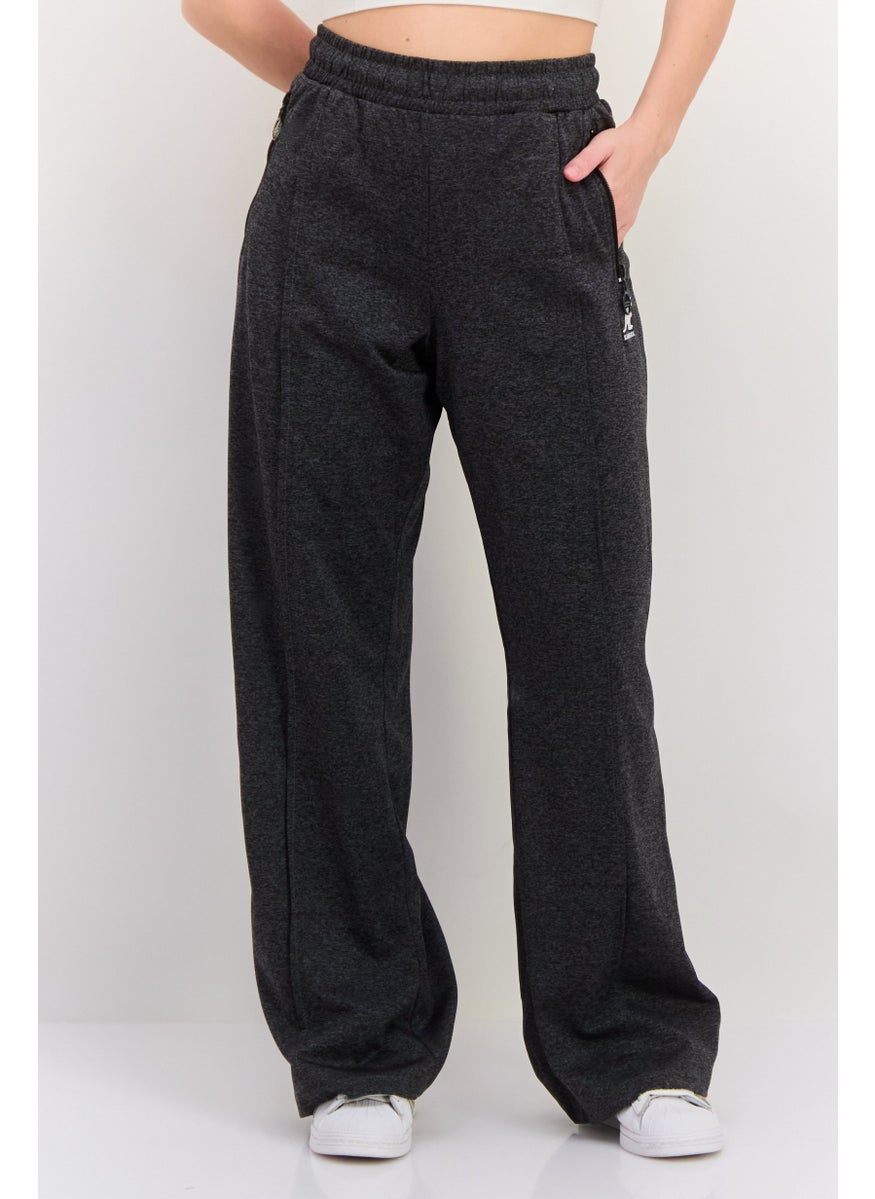 KANGOL - Women Regular Fit Brand Logo Wide Leg Pants, Dark Charcoal - Image 1