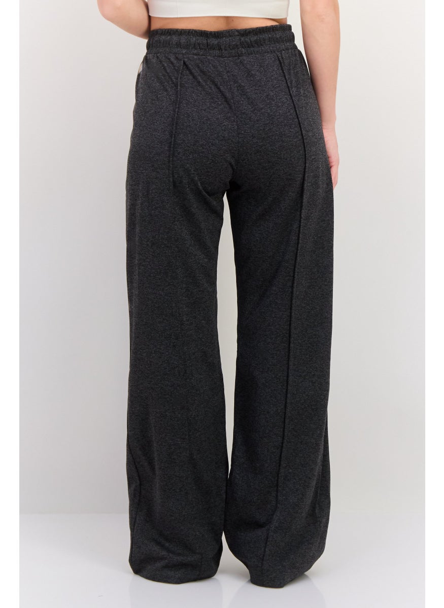 KANGOL - Women Regular Fit Brand Logo Wide Leg Pants, Dark Charcoal - Image 1