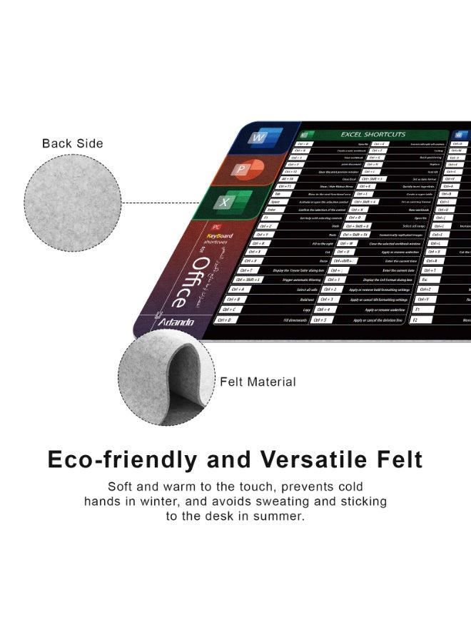 Adando Felt Desk Mat Mousepad: 90x40cm Felt Anti-Slip keyboard and Mouse Pad - Large Desk Pad with Office Shortcuts Pattern for Gaming, Office, Home - Fit for Desk Accessories, PC, Computer, Laptop - Image 2