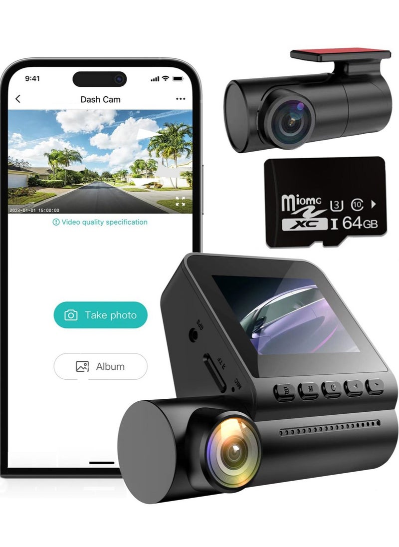 Generic Dash Cam  Front and Rear 4K Ultra Full HD with 64GB Card, Smart Dash Camera for Cars, 2'' IPS LCD Screen, WDR, Night Vision  - Image 1