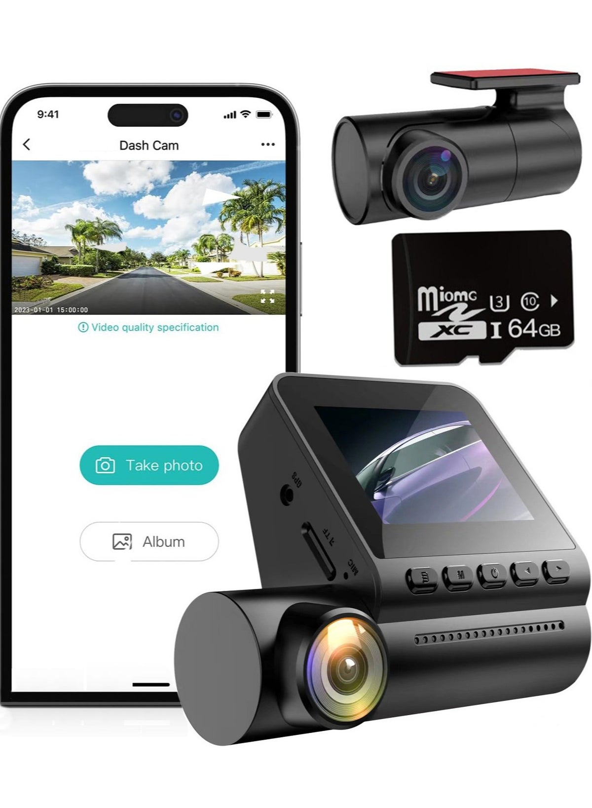 Generic Dash Cam Front and Rear 4K Ultra Full HD with 64GB Card, Smart ...