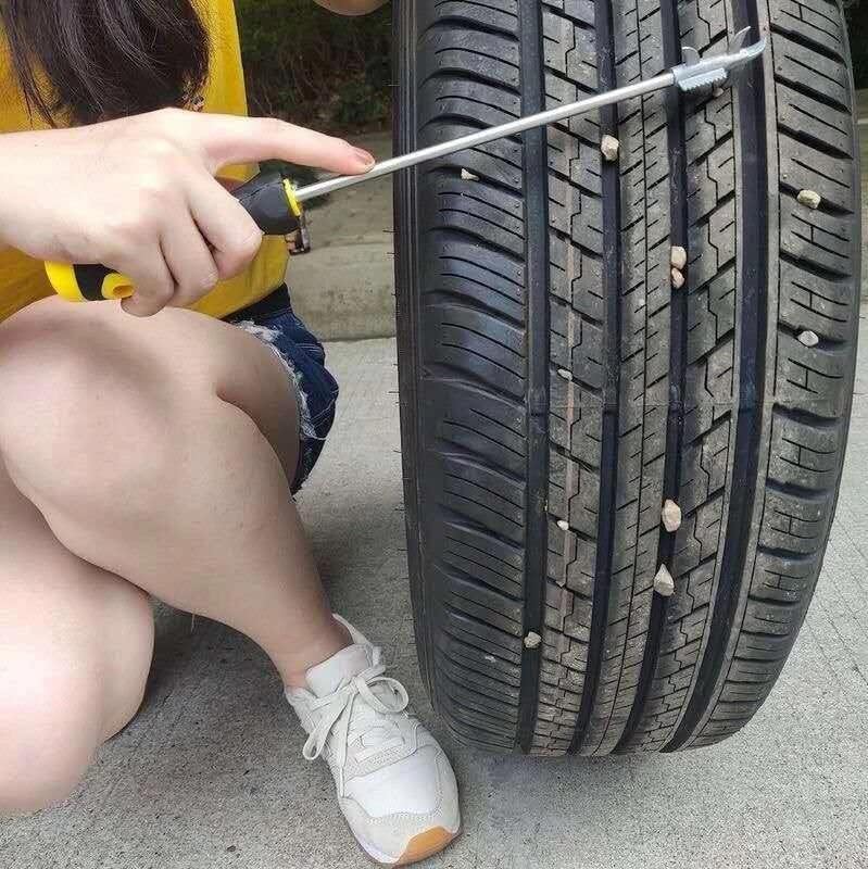 SWAMINE Car Tire Stone Cleaning Hook, Auto Remover Tire Groove Stones Removing Tool for Motor Bike Truck Tyre, Car Tire Protector Repair Tools with Solid Rubber Handle - Image 1