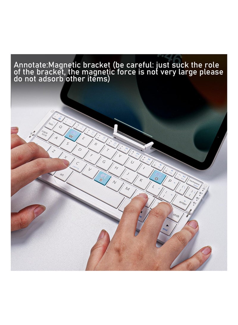 SOLARAE Foldable Bluetooth Keyboard, with Magnetic Stand, Aluminum Alloy Mini Quiet Folding Keyboard, Portable Lightweight Travel Keyboard, Rechargeable Pocket Portable Keyboard for Tablet, Phones - Image 2