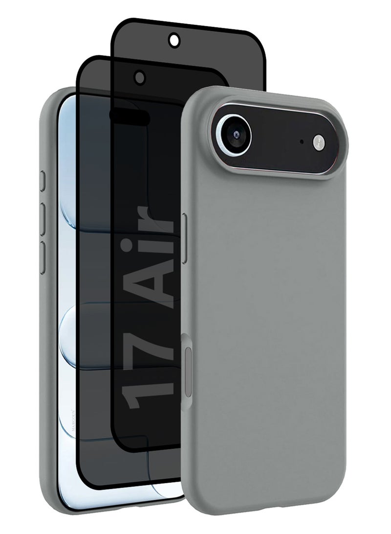 CATANES 3 Packs Silicone Protective Phone Case for iPhone 17 Air , Soft Anti-Scratch Microfiber Lining Ultra Slim Drop Protection Phone Cover with Two Privacy Screen Protectors - Light Grey - Image 1