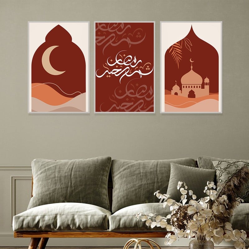 ماركتنا ثلاث لوحات قماشية بتصميم اسلامي لشهر رمضان مع برواز مجوف مقاس (120×60) ثلاث قطع - Image 2