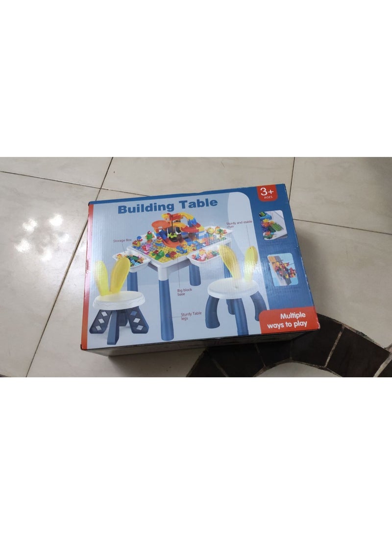 Kids Building Blocks Activity Table with 2 Chairs & Storage Boxes | Multi-Play Construction Table Set Age 3+