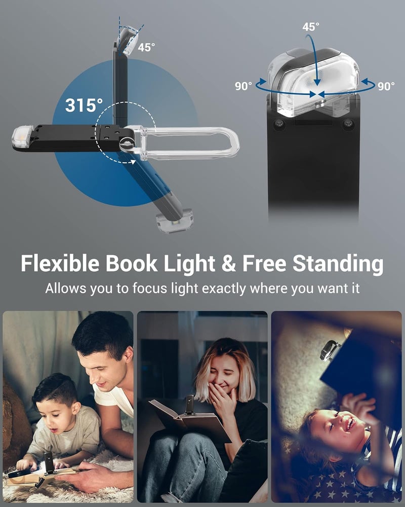 DEWENWILS Book Reading Light with Cilp, LED Clip on Book Light for Reading in Bed, USB Rechargeable Eye Care Book Lamp for Kids, Bookworms,2 Brightness Levels (Black) - Image 4