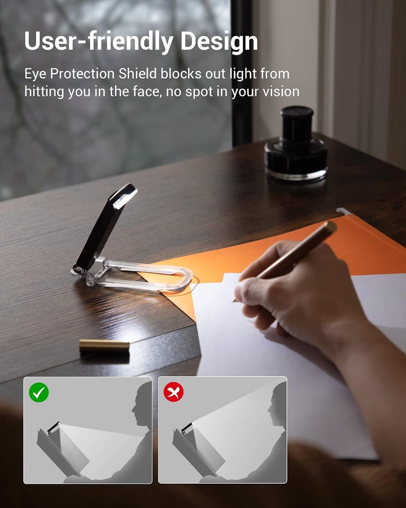 DEWENWILS Book Reading Light with Cilp, LED Clip on Book Light for Reading in Bed, USB Rechargeable Eye Care Book Lamp for Kids, Bookworms,2 Brightness Levels (Black) - Image 5