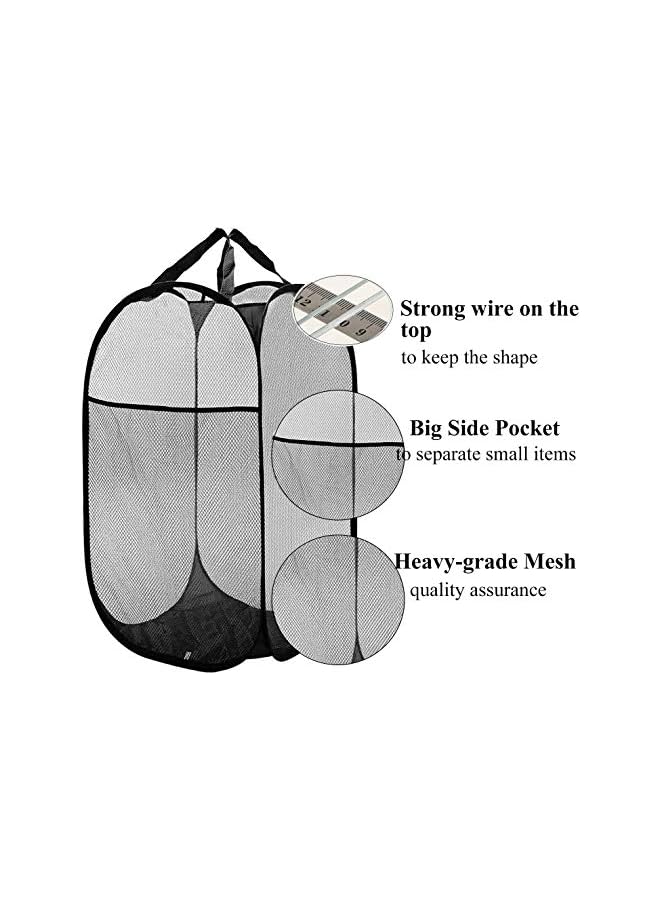 erorex Laundry Basket 2 Pack Foldable Storage Basket (Black) Mesh Popup Laundry BasketFoldable Mesh Laundry HamperCollapsible Clothes Washing Laundry Hamper With Carry Handle - Image 4