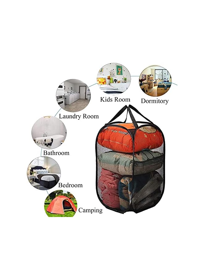 erorex Laundry Basket 2 Pack Foldable Storage Basket (Black) Mesh Popup Laundry BasketFoldable Mesh Laundry HamperCollapsible Clothes Washing Laundry Hamper With Carry Handle - Image 3