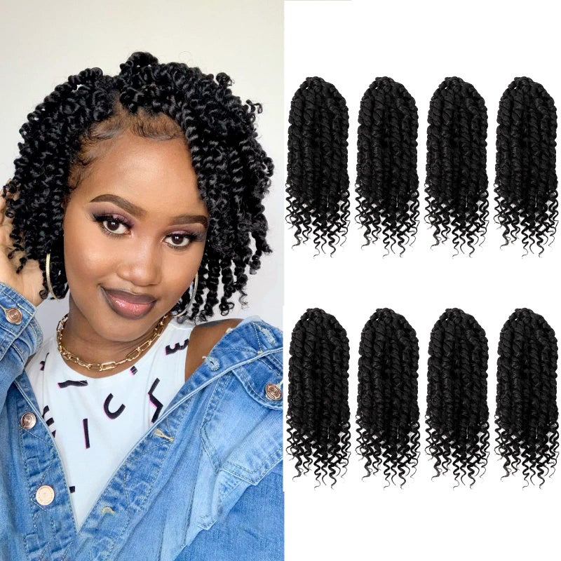 Bileaf 8 Inch Passion Twist Hair 8 Packs Pretwisted Crochet Hair Prelooped Crochet Passion Twist Braiding Hair for Women Girls and Kids Bohemian Passion Twist Hair Extensions 1B