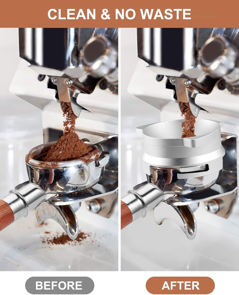 Vomika 54mm Coffee Dosing Funnel, Hands-Free Aluminum Dosing Ring & 53.5mm Stainless Steel Puck Screen, Espresso Accessories for 54mm Breville Barista Portafilters, with Grinding Trigger, Home or Cafe Use - Image 5