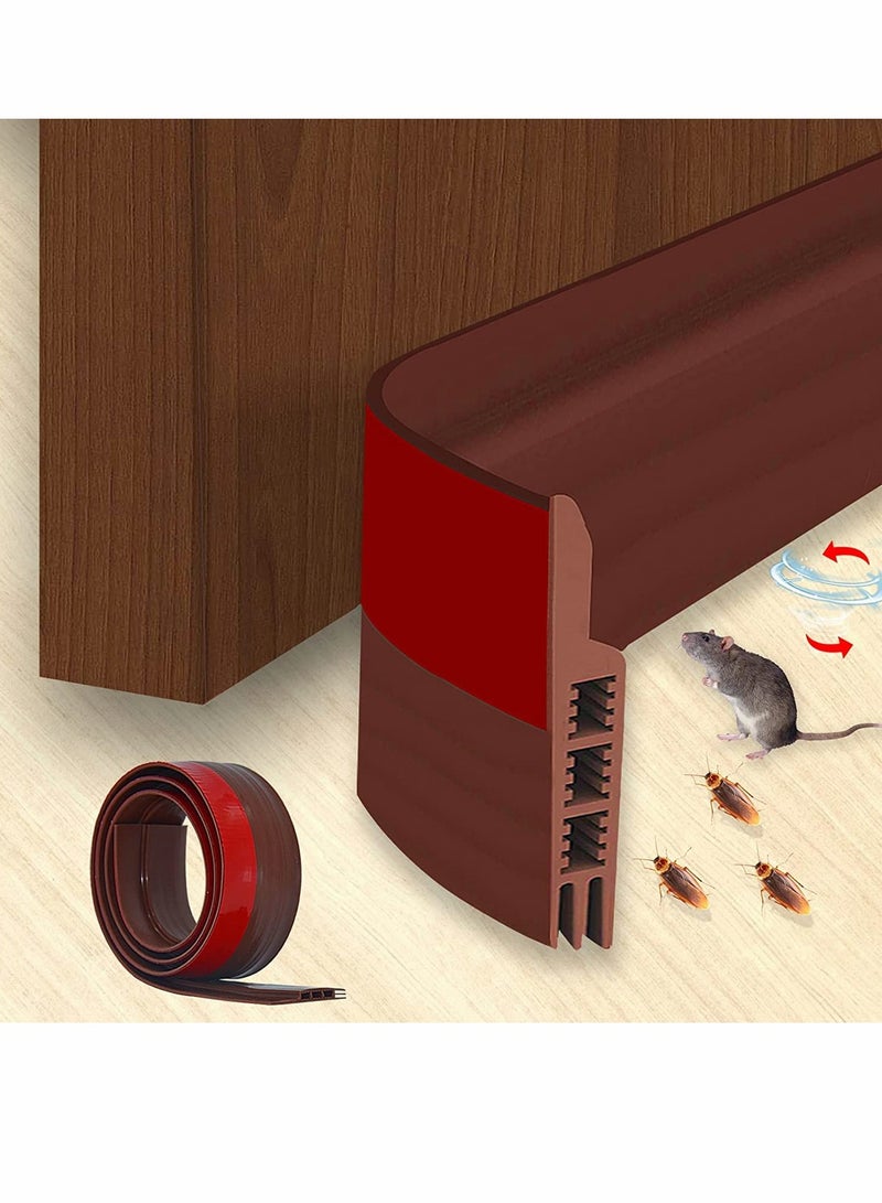 Door Draft Stopper Under Door Seal for Exterior Interior Doors, Door Sweep Strip Under Door Draft Blocker, Soundproof Door Bottom Weather Stripping Keeping Draft Noise Out 2 Inch W x 39 Inch L(Brown) - Image 1