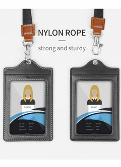 Excefore Badge Holder, 2 Pack Lanyards for Id Badges Reel Grade Leather ID Card Holder  - Image 2