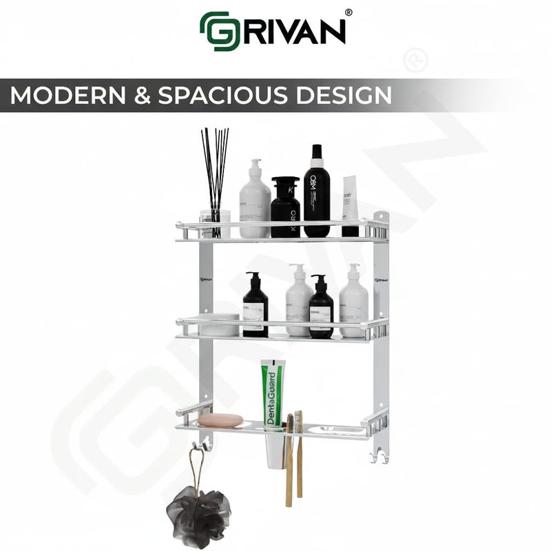 GRIVAN Stainless Steel 3 Layer/3 Tier Multipurpose Bathroom Shelf/Rack/Organizer/Stand/Holder with Double Soap Dish and Toothbrush Holder Tumbler Bathroom Accessories - Image 5
