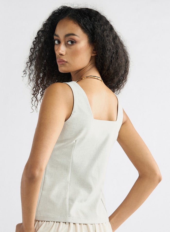 Splash FAV Sleeveless Wrap Jacket with Square Neck and Button Closure - Image 3