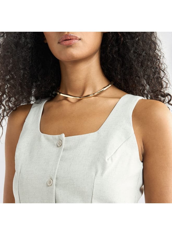 Splash FAV Solid Sleeveless Wrap Jacket with Square Neck and Button Closure  - Image 4