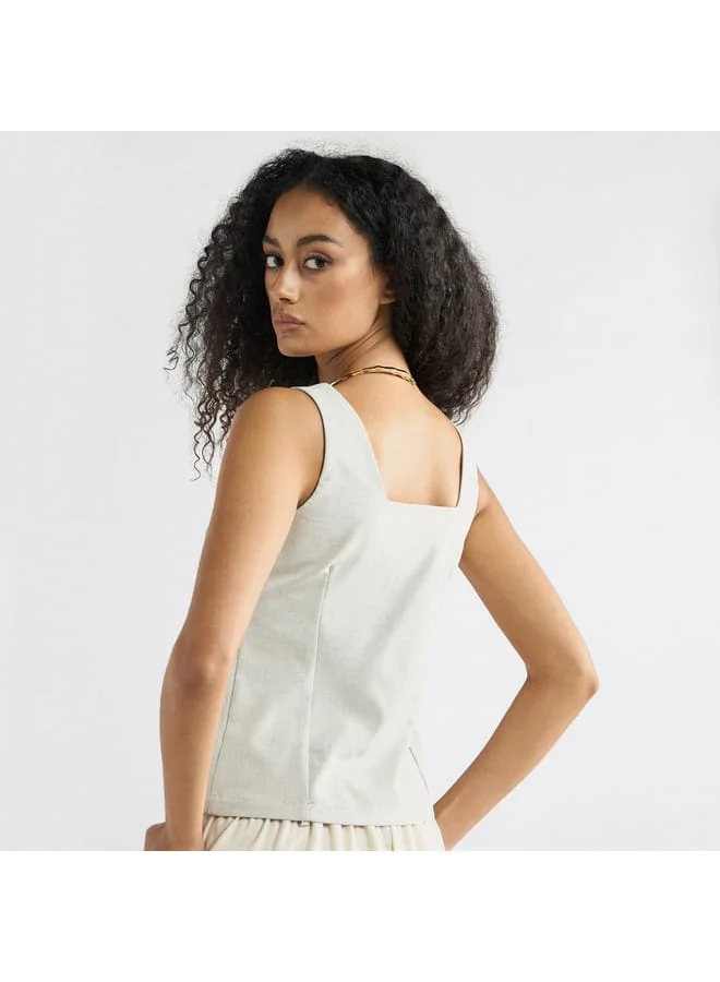 Splash FAV Sleeveless Wrap Jacket with Square Neck and Button Closure