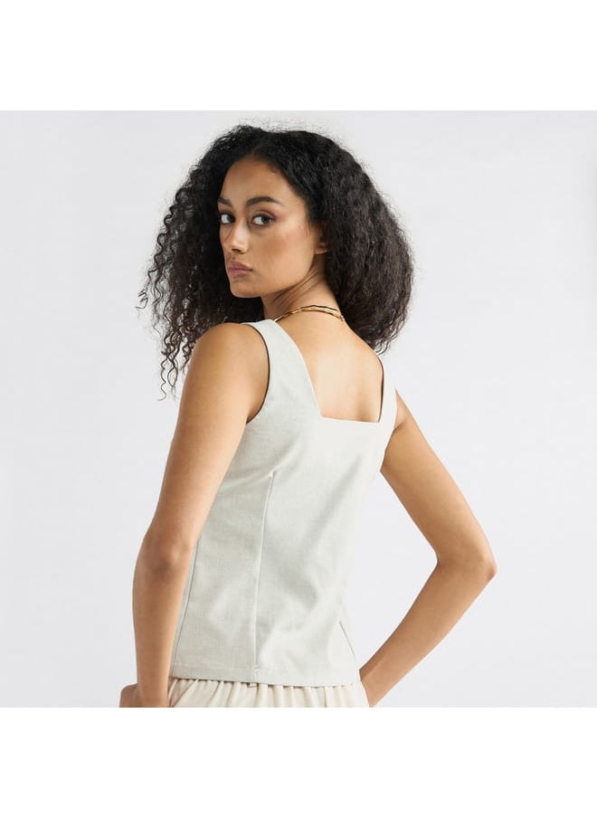 Splash FAV Solid Sleeveless Wrap Jacket with Square Neck and Button Closure  - Image 3