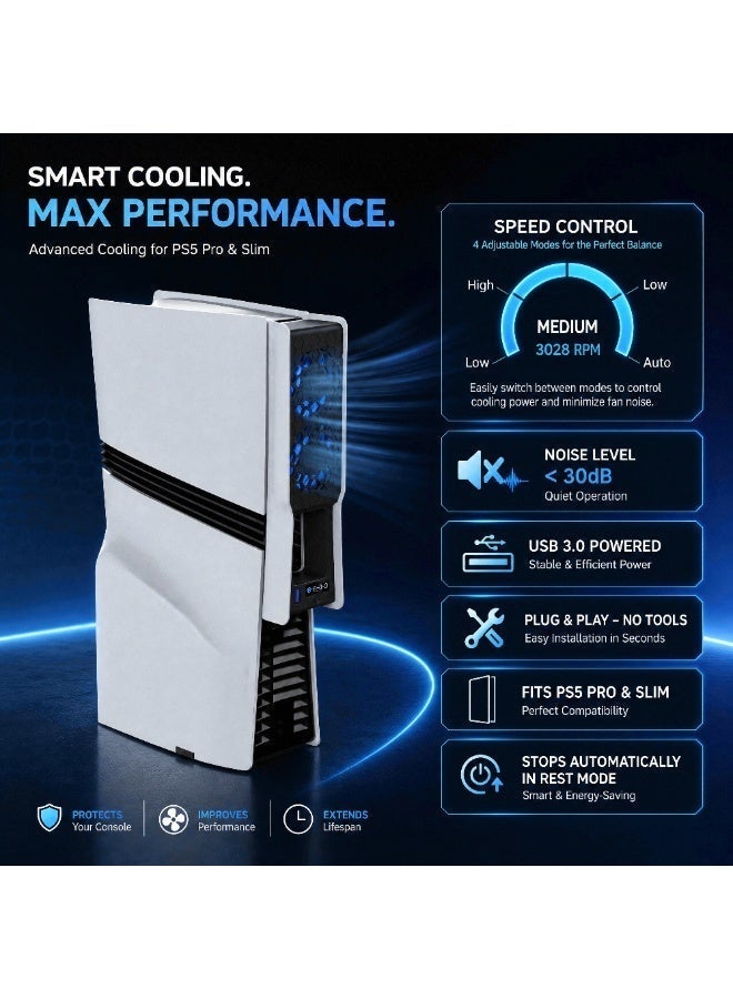 DOBE FOMIS ELECTRONICS DOBE PS5 Cooling Fan Auto Temperature Sensor PS5 Pro Slim Disc Digital USB - Image 4