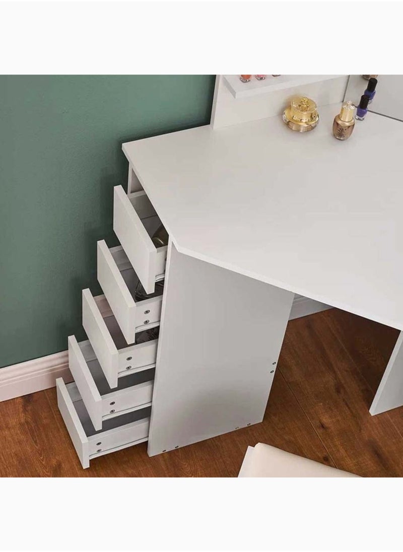 KARNAK Karnak Daniella Corner Dressing Unit with Mirror – Tri-Fold Vanity Mirror – 5 Drawer Dresser – Wood & MDF Makeup Table – 140 x 109 x 55 cm  - Image 4