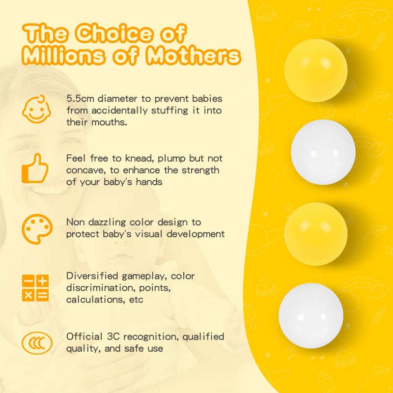 TRENDBOX Ball Pit Balls 100 - Macaron Colors Balls for Ball Pit, Play Tent Baby Playhouse Pool Birthday Party Decoration (G-Yellow&White) - Image 4