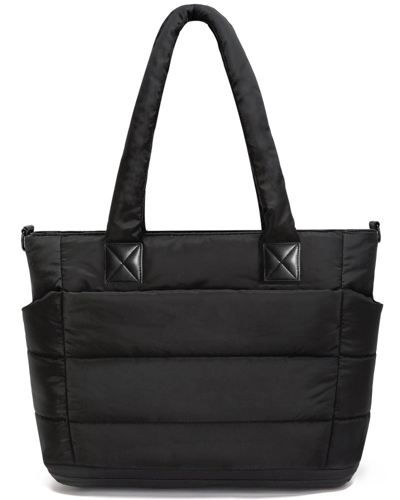 GASSDA Tote Bag for Women Puffer Tote Bag Large Quilted Nurse Bag with Zipper for Work Travel (Z-large Black) - Image 1