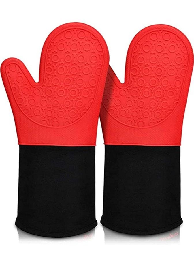 MIRFA Silicone Oven Mitts with Quilted Lining Heat Proof Baking Gloves with Maximum Protection against Heat and Steam Waterproof Pot Holder Gloves for Baking Cooking and Grilling  - Image 1