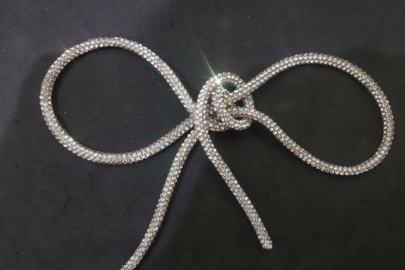 Mohan Shoppe Crystal Rhinestone Shiny Glitter Rope Chain String Bridal Applique Bling Drawstring Cords Replacement Drawstring Rope Shorts Hoodies Rhinestone Cord Trim (2 Meter, Silver) - Image 2