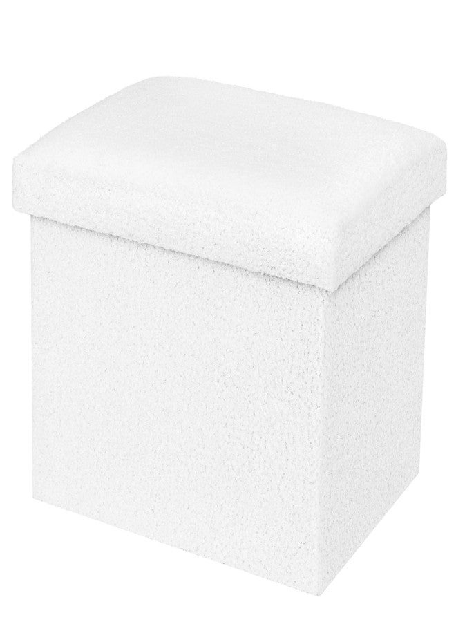 BoxedHome Ottoman Storage Foldable Portable Boucle Foot Rest, 16"x12"x8", White - Image 1