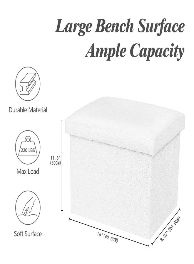 BoxedHome Ottoman Storage Foldable Portable Boucle Foot Rest, 16"x12"x8", White - Image 2