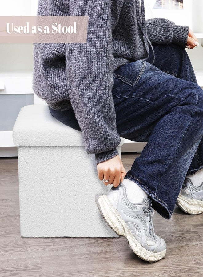 BoxedHome Ottoman Storage Foldable Portable Boucle Foot Rest, 16"x12"x8", White - Image 4