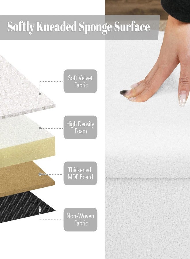BoxedHome Ottoman Storage Foldable Portable Boucle Foot Rest, 16"x12"x8", White - Image 3