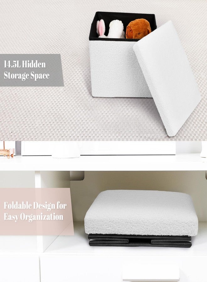 BoxedHome Ottoman Storage Foldable Portable Boucle Foot Rest, 16"x12"x8", White - Image 5