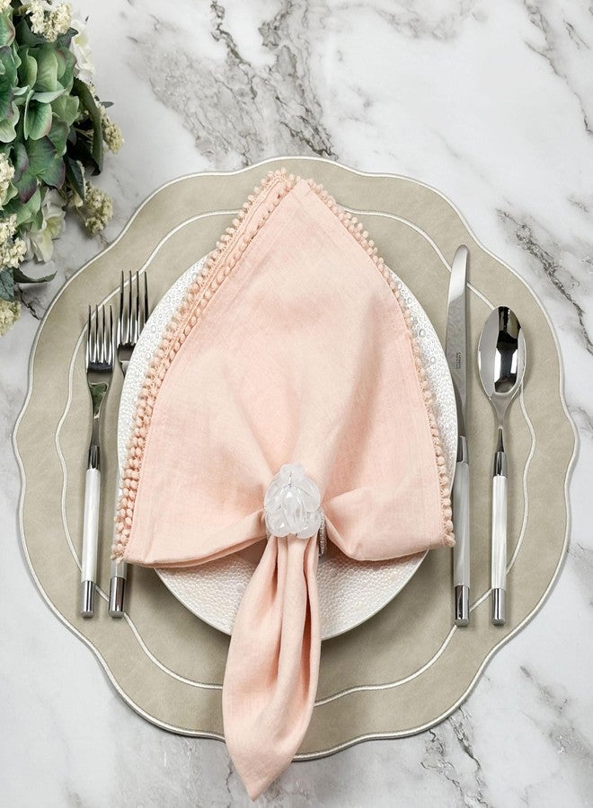Bryonia Embroidered Scalloped Faux Leather Placemats Set of 4 - Earth Tone, Soft, Wipeable Luxury Dinner Table Mats for Dining & Wedding, 17.25" x 15", Ivory - Image 5
