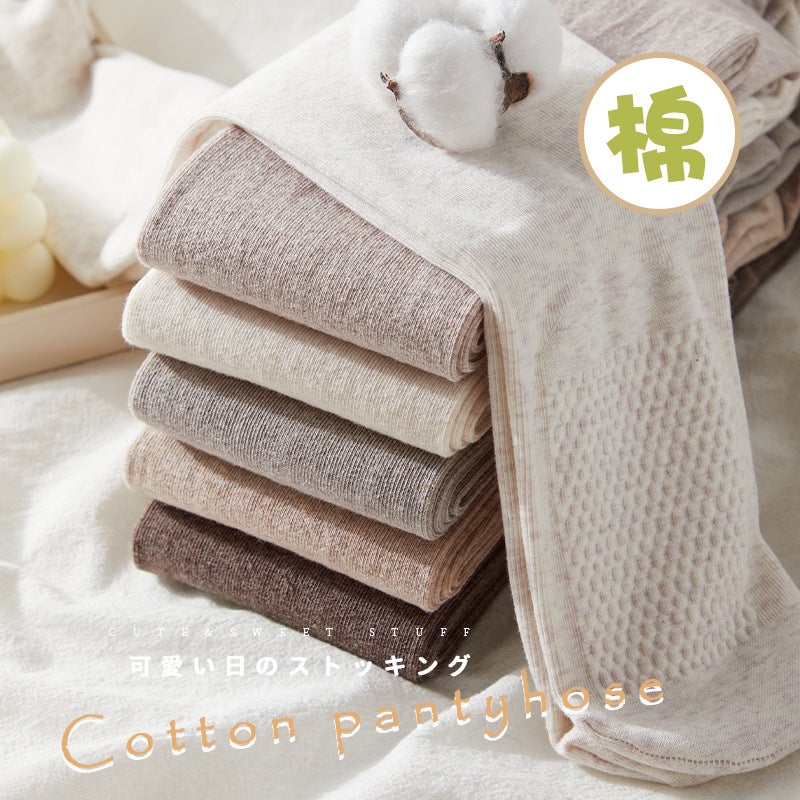 Japanese Combed Cotton Leggings Baby Velvet Vertical Stripes Micro Pressure Belly Contracting Hip Lifting Oat White Pantyhose For Women - Image 3