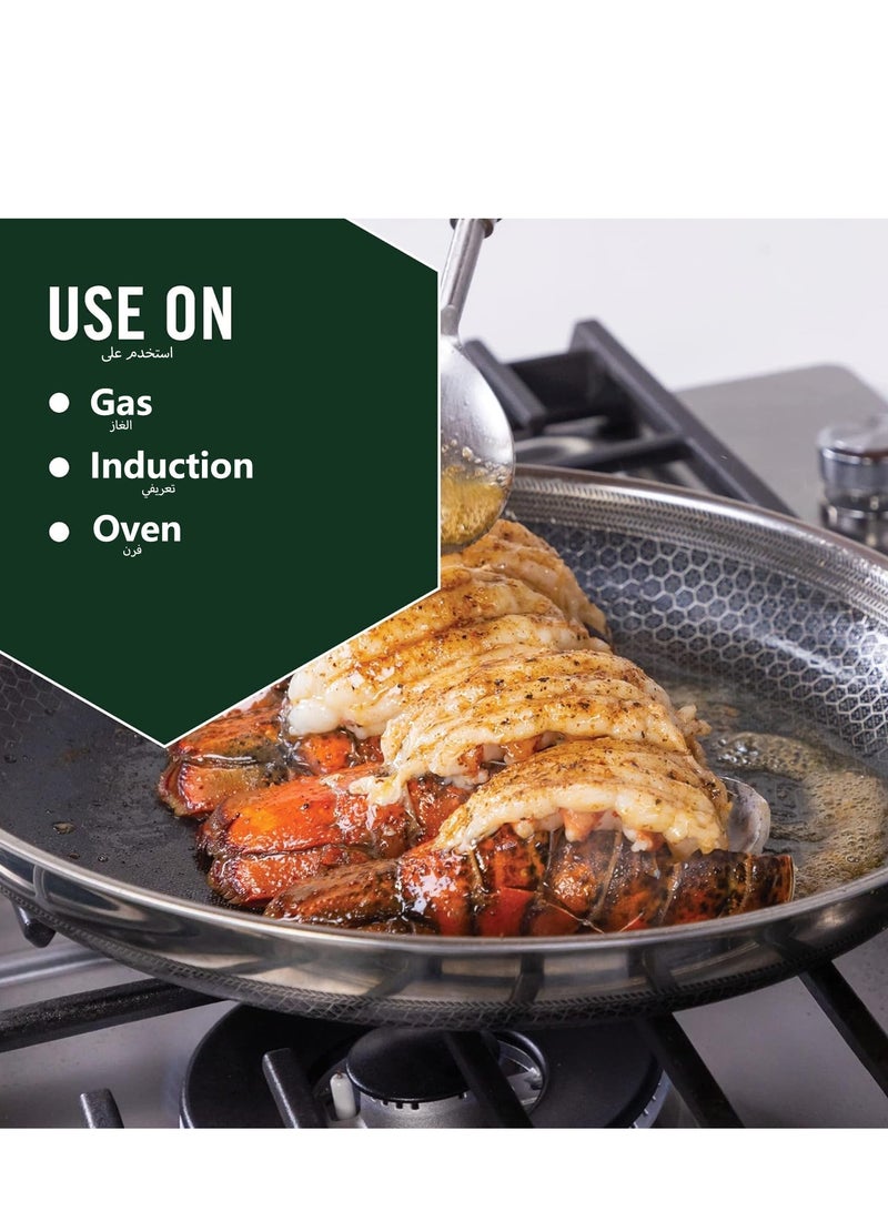Sharpdo Kitchen Household Non-Stick Pan, 3-Layer Steel Single-Sided Honeycomb Texture Non-Stick Frying Pan with Lid 28CM - Image 5