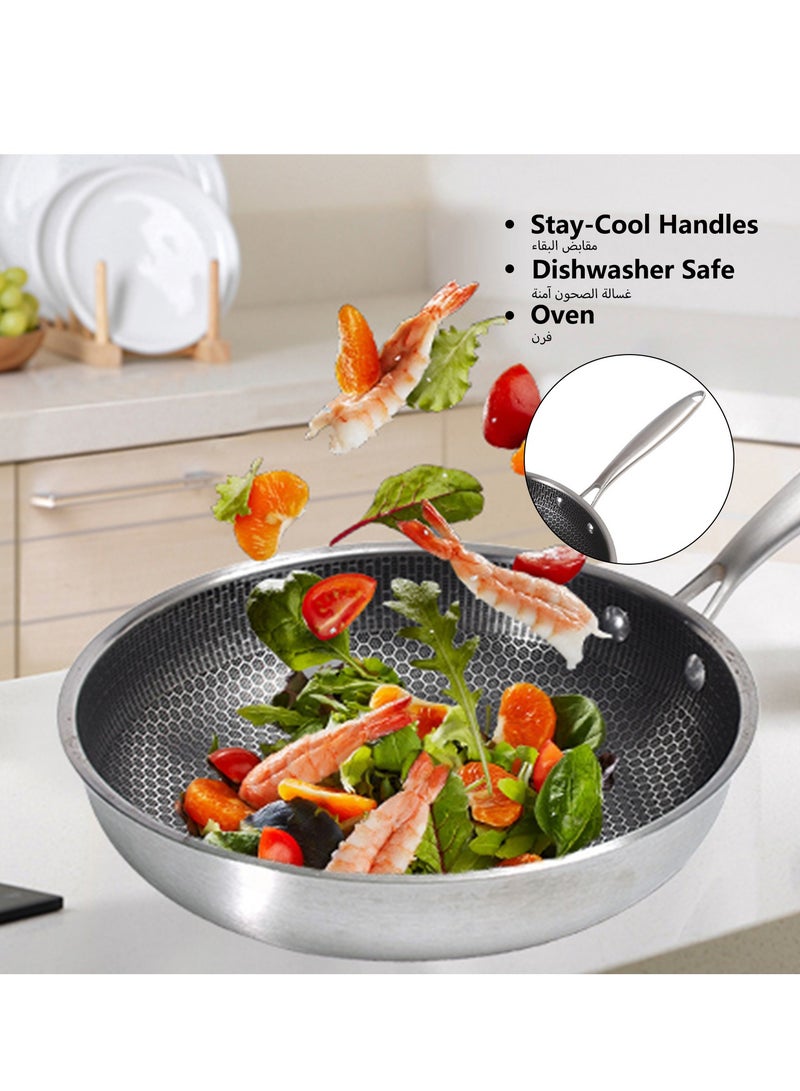 Sharpdo Kitchen Household Non-Stick Pan, 3-Layer Steel Single-Sided Honeycomb Texture Non-Stick Frying Pan with Lid 28CM - Image 1
