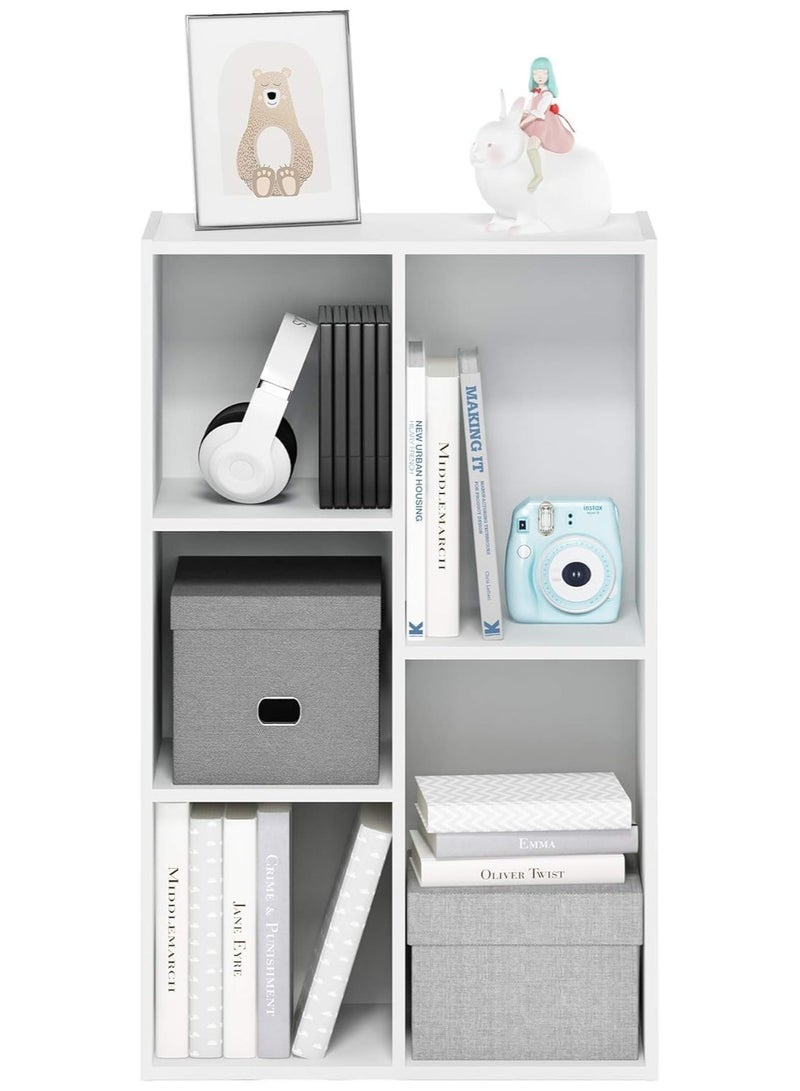 Beauenty 5 Cube Storage Shelf Organizer Bookshelf with Back Panel,Modern Wood Cube Storage Organizer for Living Room, Bedroom, Kids Room,Easy Assembly (White) - Image 1