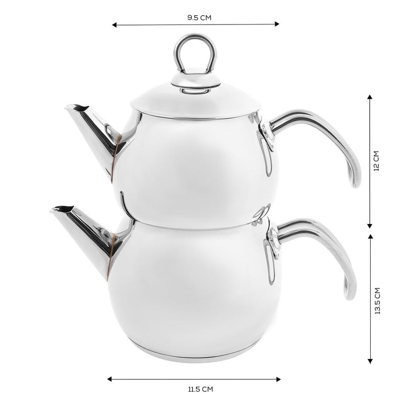 Karaca Adelya Teapot Set, Stainless Steel, Tea Pot 21 oz, Kettle 31 oz, Silver Black, Suitable for Induction, Tea Maker, Kettle, Turkish Tea Kettle, Tea Maker - Image 3