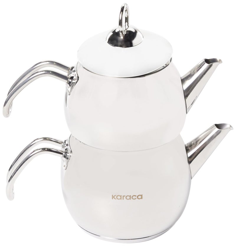 Karaca Adelya Teapot Set, Stainless Steel, Tea Pot 21 oz, Kettle 31 oz, Silver Black, Suitable for Induction, Tea Maker, Kettle, Turkish Tea Kettle, Tea Maker - Image 1