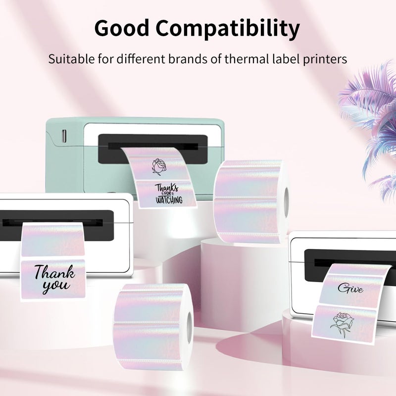 Yegawen Transparent Clear Thermal Label Stickers, 2 x 1 Inch Printable Transparent Stickers, Holographic Pink Direct Clear Thermal Labels, Perforation Line Design- 200 Sheets - Image 5