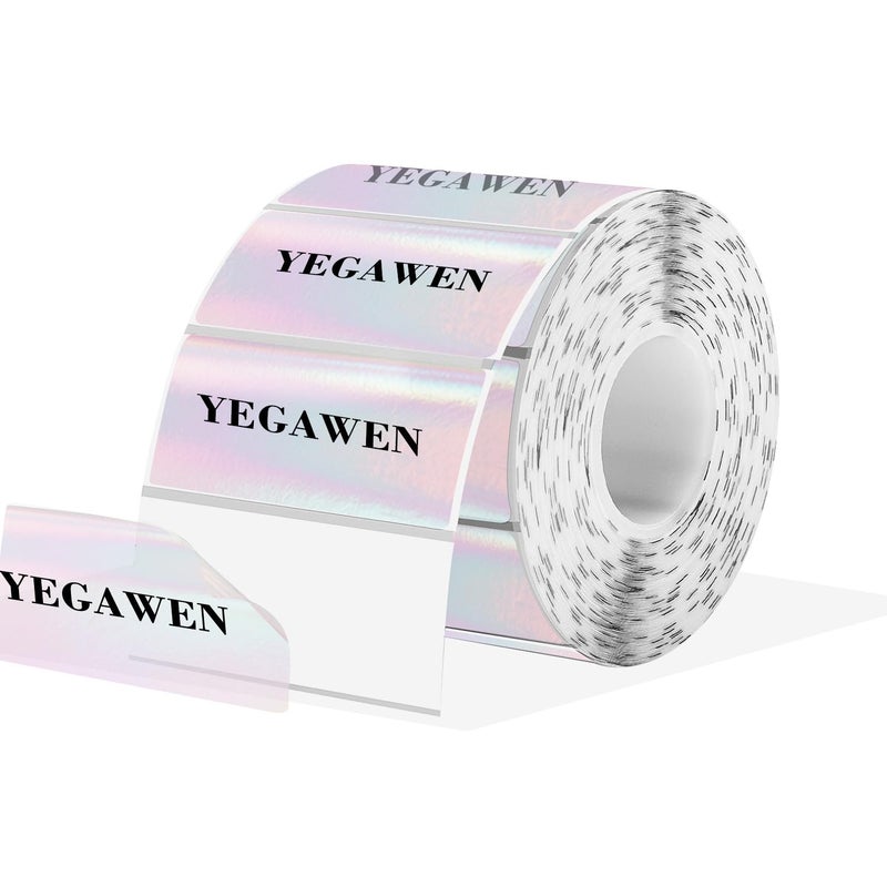 Yegawen Transparent Clear Thermal Label Stickers, 2 x 1 Inch Printable Transparent Stickers, Holographic Pink Direct Clear Thermal Labels, Perforation Line Design- 200 Sheets - Image 1