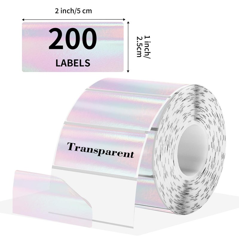Yegawen Transparent Clear Thermal Label Stickers, 2 x 1 Inch Printable Transparent Stickers, Holographic Pink Direct Clear Thermal Labels, Perforation Line Design- 200 Sheets - Image 2
