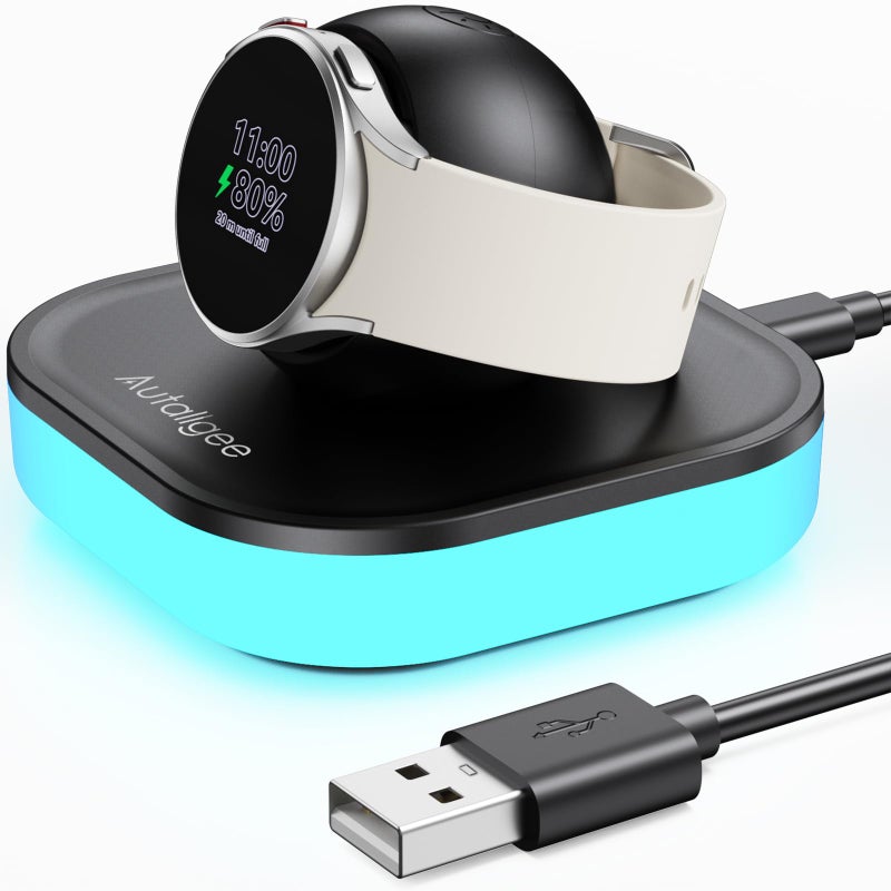 Autallgee Charger Stand for Samsung Galaxy Watch Charger, Magnetic Nightstand Mode Charging Stand with Light & USB Cable for Watch 8/8 Classic/Ultra (2025)/Ultra/7/6/6 Classic/5/5 Pro/4/4 Classic/3/Active/FE - Image 1