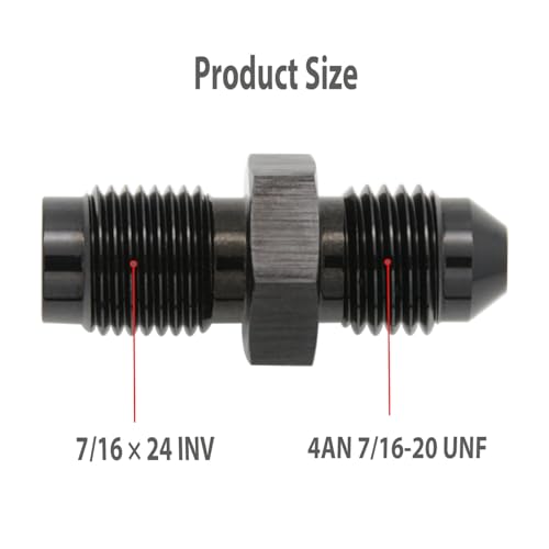 KRD PERFORMANCE Aluminum 4AN AN4 Male Flare to 716 x 24 Male Thread Inverted Seat Adaptor Fittings Inv Flare Connector Black - Image 3