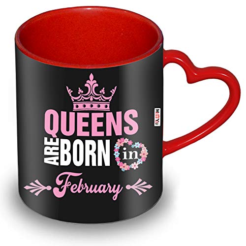 ME  YOU ME & YOU Queens are Born in February Printed Ceramic Heart Handle Coffee Mug Gift for Birthday - Image 2