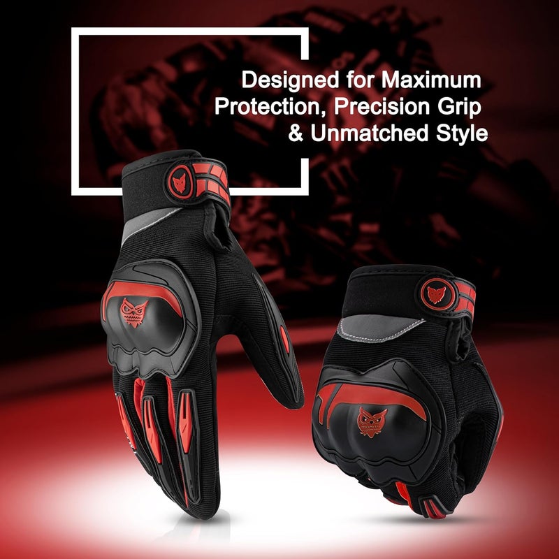 BADOWL RYDON Knuckle Protection Riding Gloves | Anti-Slip Grip & Touchscreen Sports Gloves | Durable, Breathable, All-Weather Design (RED,L) - Image 3