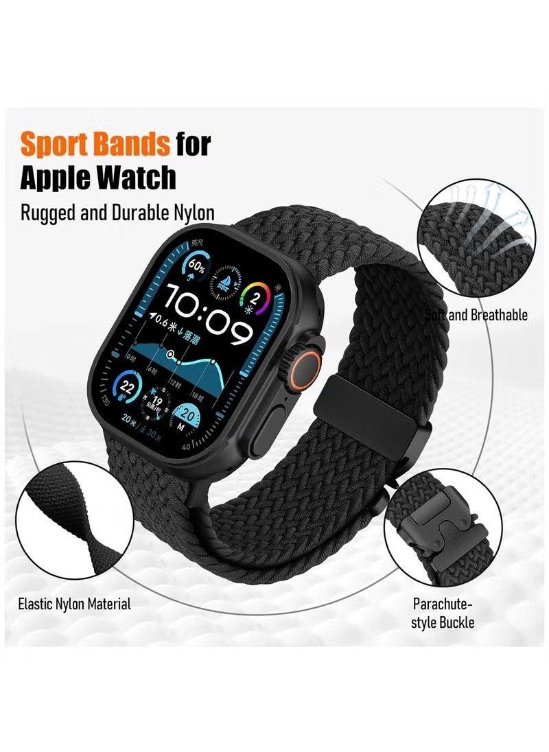 Generic - Braided Band Compatible with Apple Watch Ultra 1/2 49mm 46mm 45mm 44mm 42mm for Women Men Made of Breathable Polyester,Parachute Style Buckle Straps for iWatch SE Series 10 9 8 7 6 5 4 3 2 1 SE - Image 1