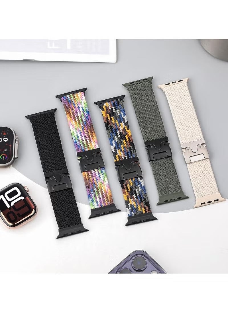Generic - Braided Band Compatible with Apple Watch Ultra 1/2 49mm 46mm 45mm 44mm 42mm for Women Men Made of Breathable Polyester,Parachute Style Buckle Straps for iWatch SE Series 10 9 8 7 6 5 4 3 2 1 SE - Image 1